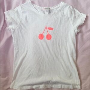 Bonpoint White Kids T-Shirt with Pink Cherry Design